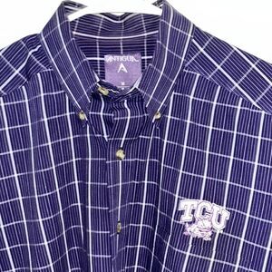 Antigua men’s purple white plaid check TCU Horned Frogs business work shirt M/L